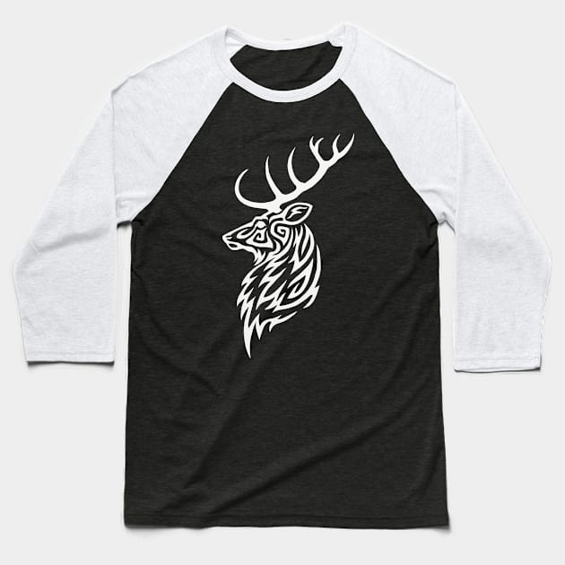 Tribal Stag White Baseball T-Shirt by Hareguizer